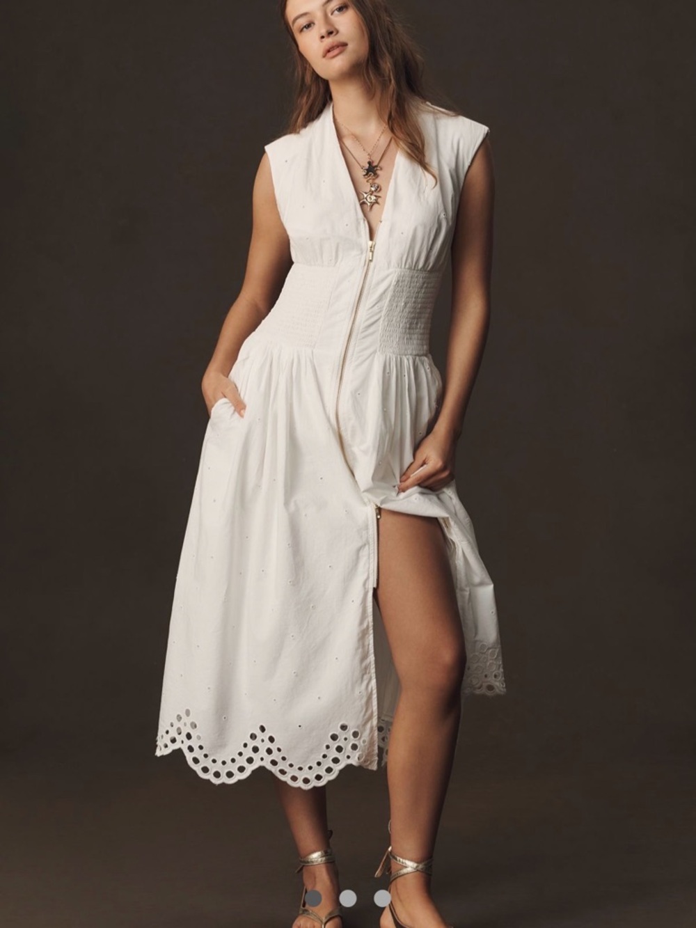 Anthropologie Shirt Dress Front
Zip White Tommie Eyelet Preppy Retro Large NWT